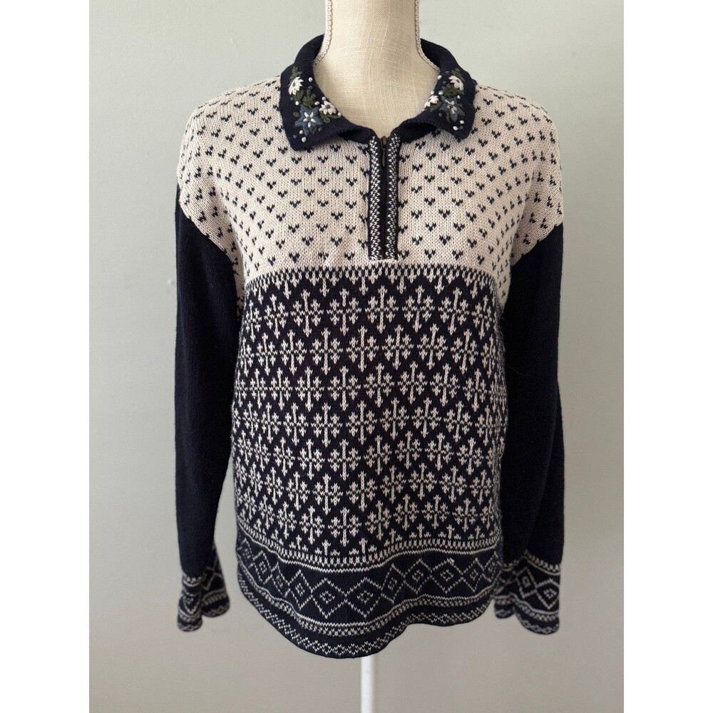 Vtg 90s Paul Harris Design Fair Isle‎ 1/4 Zip Grandma Sweater Sz M Cottage